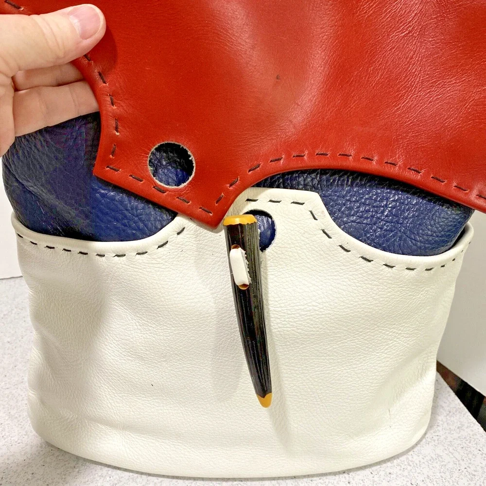 Vintage GUILD Red White & Blue Leather Purse Shoulder Bag 70s Top Stitch Fashion
